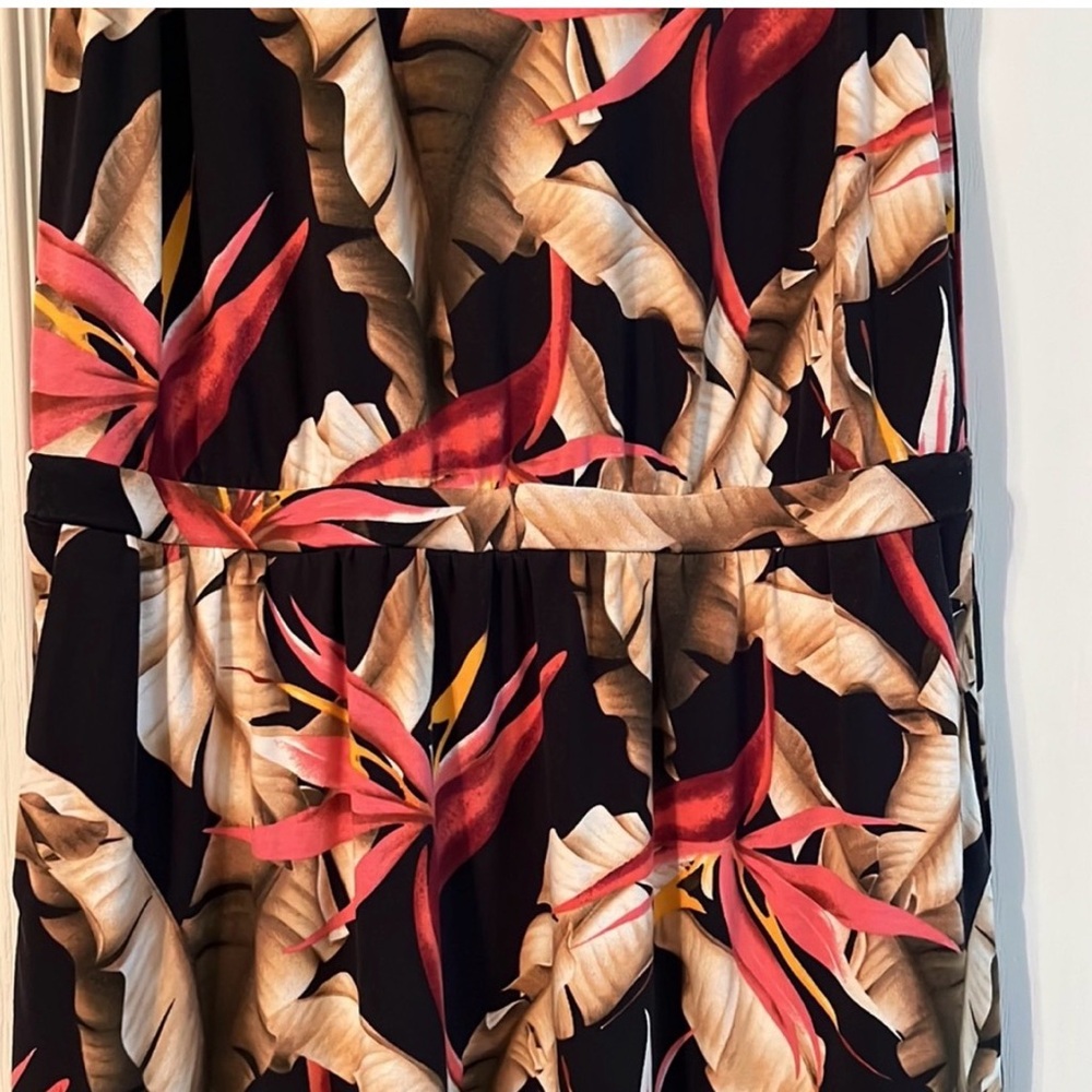 Tommy Bahama Black Tropical Floral Midi Dress Bird of Paradise Print - Picture 1 of 6